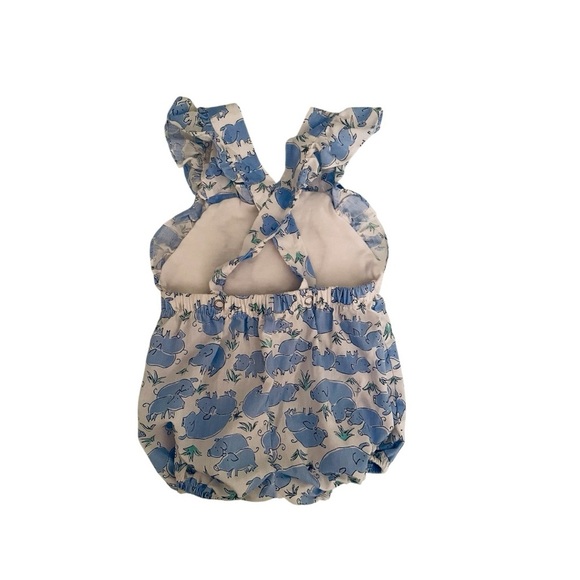 Vintage Brights Creek Blue Pig Print Baby Farm Outfit Romper- Size 12M 🐷 💙 - Picture 3 of 6